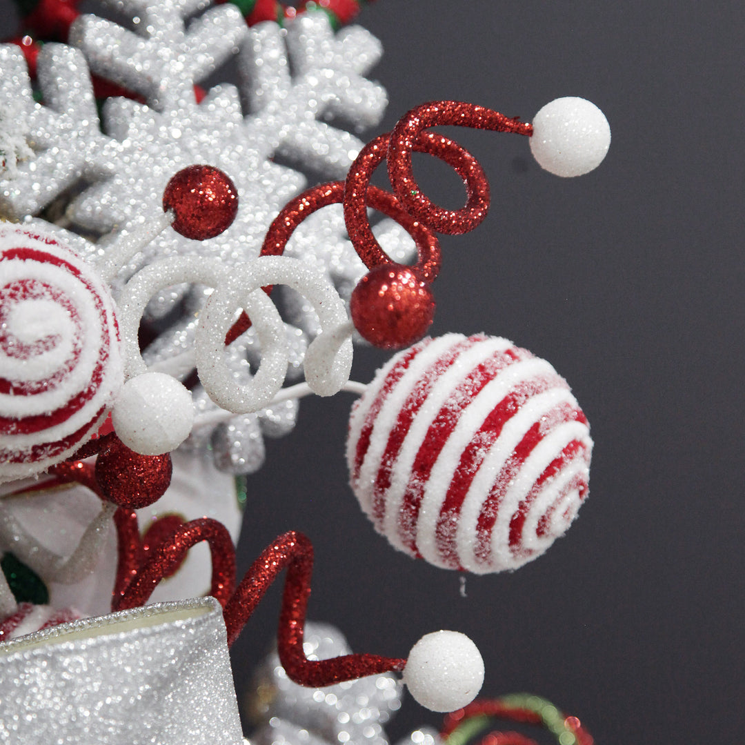 Red and White Glitter Curly Christmas Pick