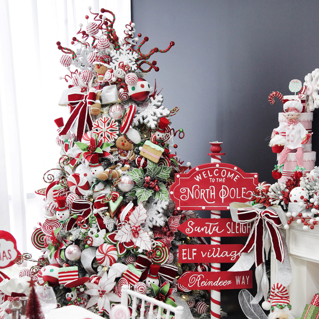 Red and White Glitter Curly Christmas Pick