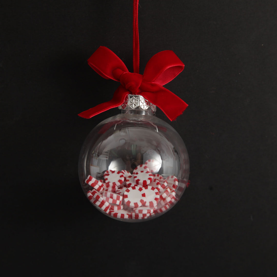 Peppermint Candy Filled Bauble Clear Shatterproof Bauble