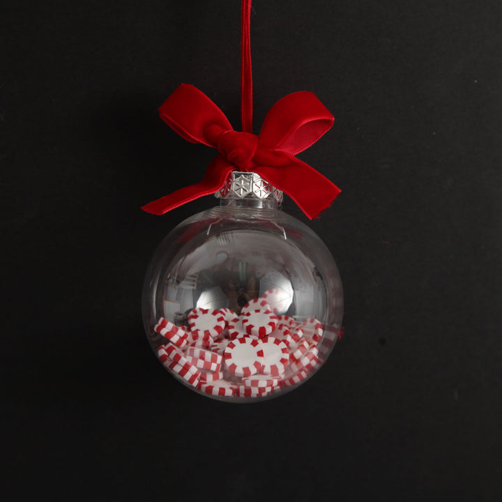 Peppermint Candy Filled Bauble Clear Shatterproof Bauble