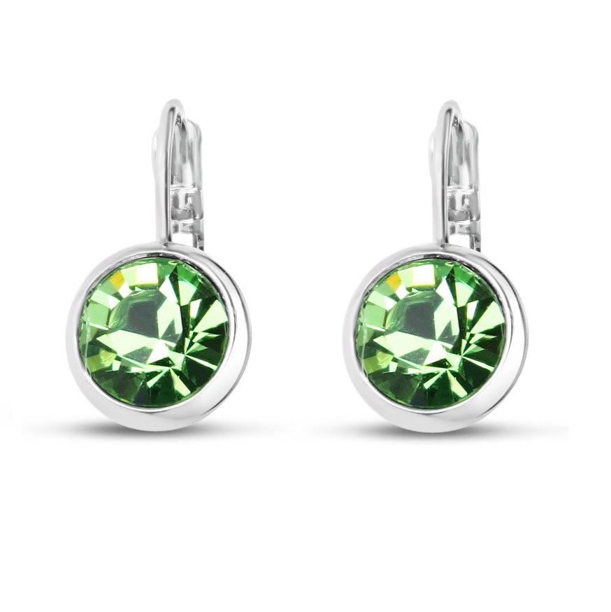 Peridot Swarovski Stone in Rhodium - French Clip Earrings