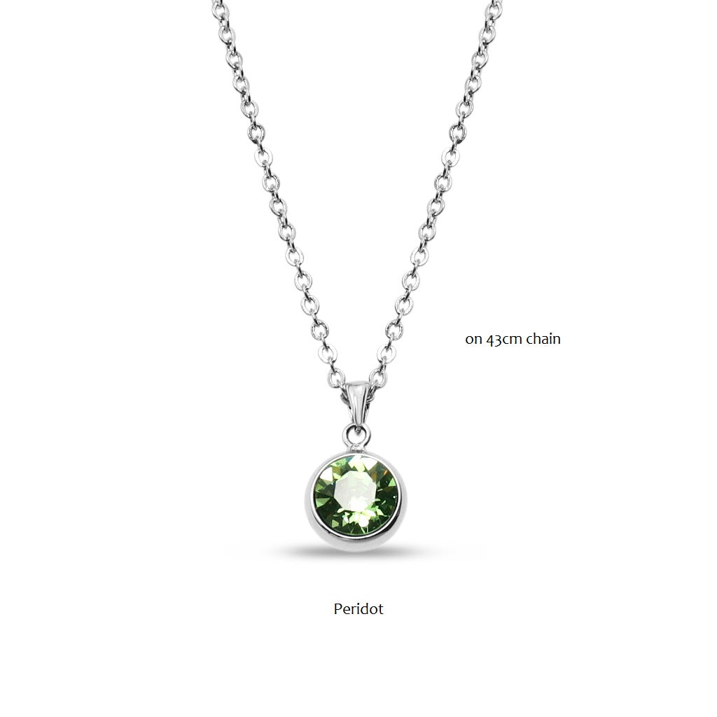 Peridot Swarovski Stone in Rhodium - Chain Necklace