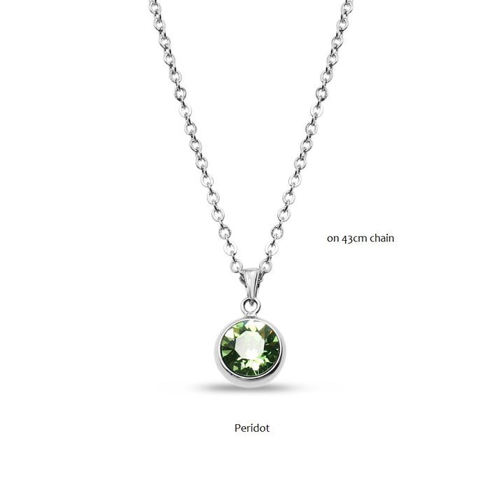 Peridot Swarovski Stone in Rhodium - Chain Necklace