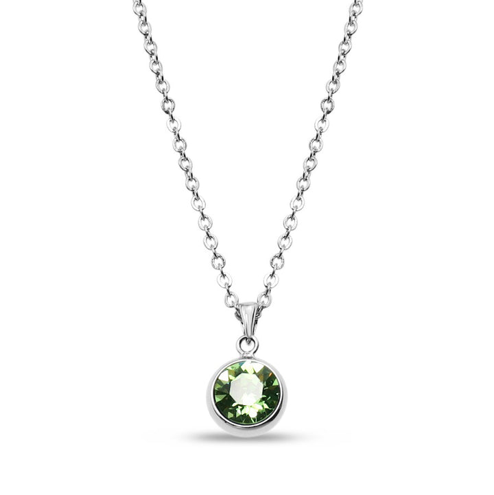 Peridot Swarovski Stone in Rhodium - Chain Necklace