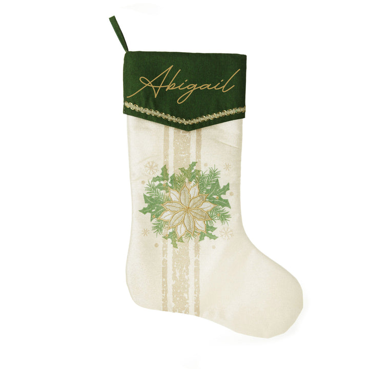 Personalised Green and Gold Mistletoe Christmas Stocking