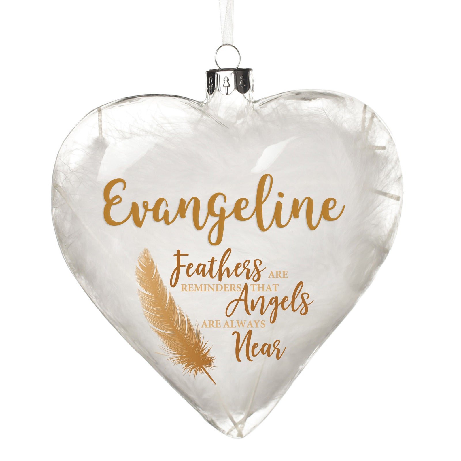 Personalised Feather Glass Heart - Feathers are Reminders - Gold