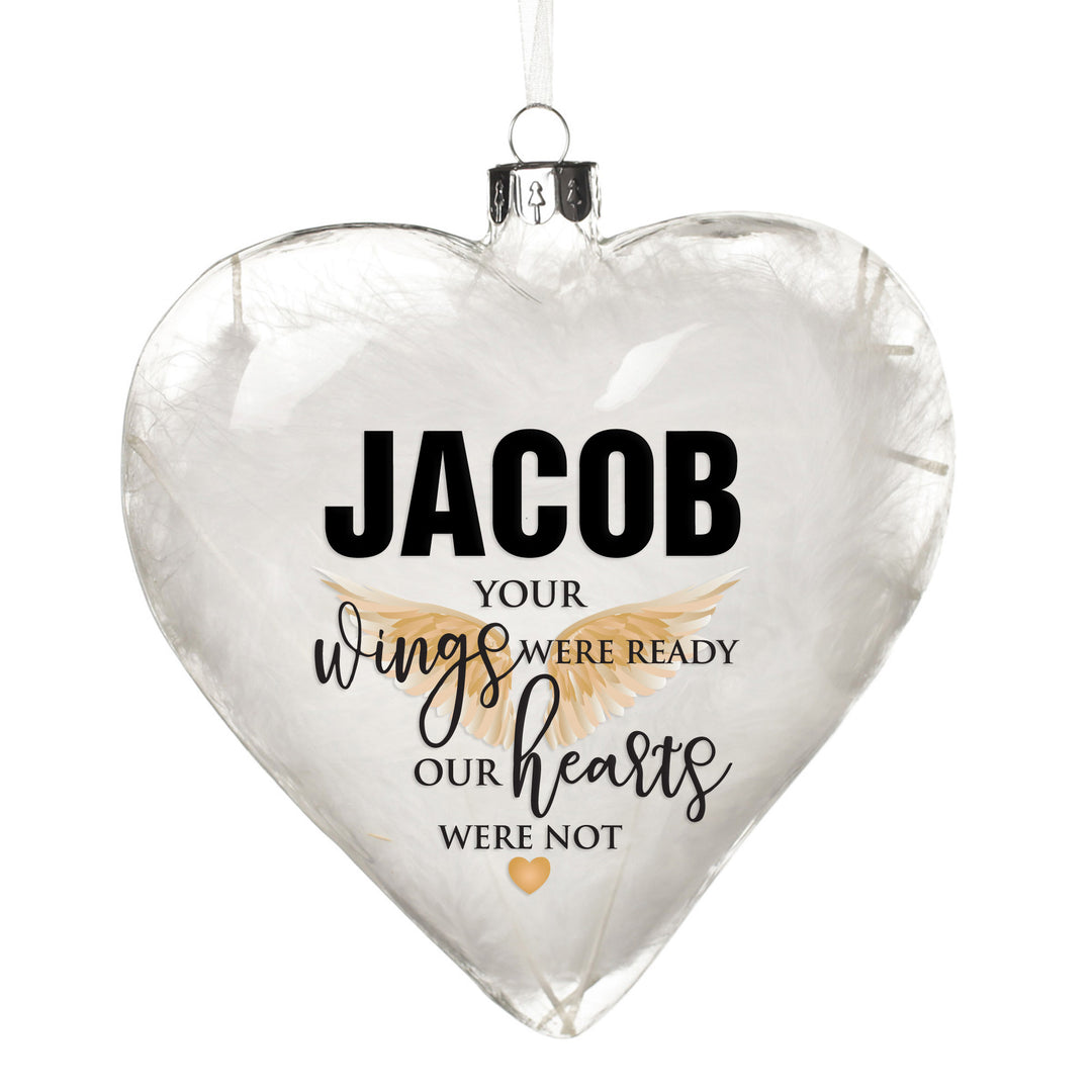 Personalised White Feather Glass Heart - Your Wings Were Ready