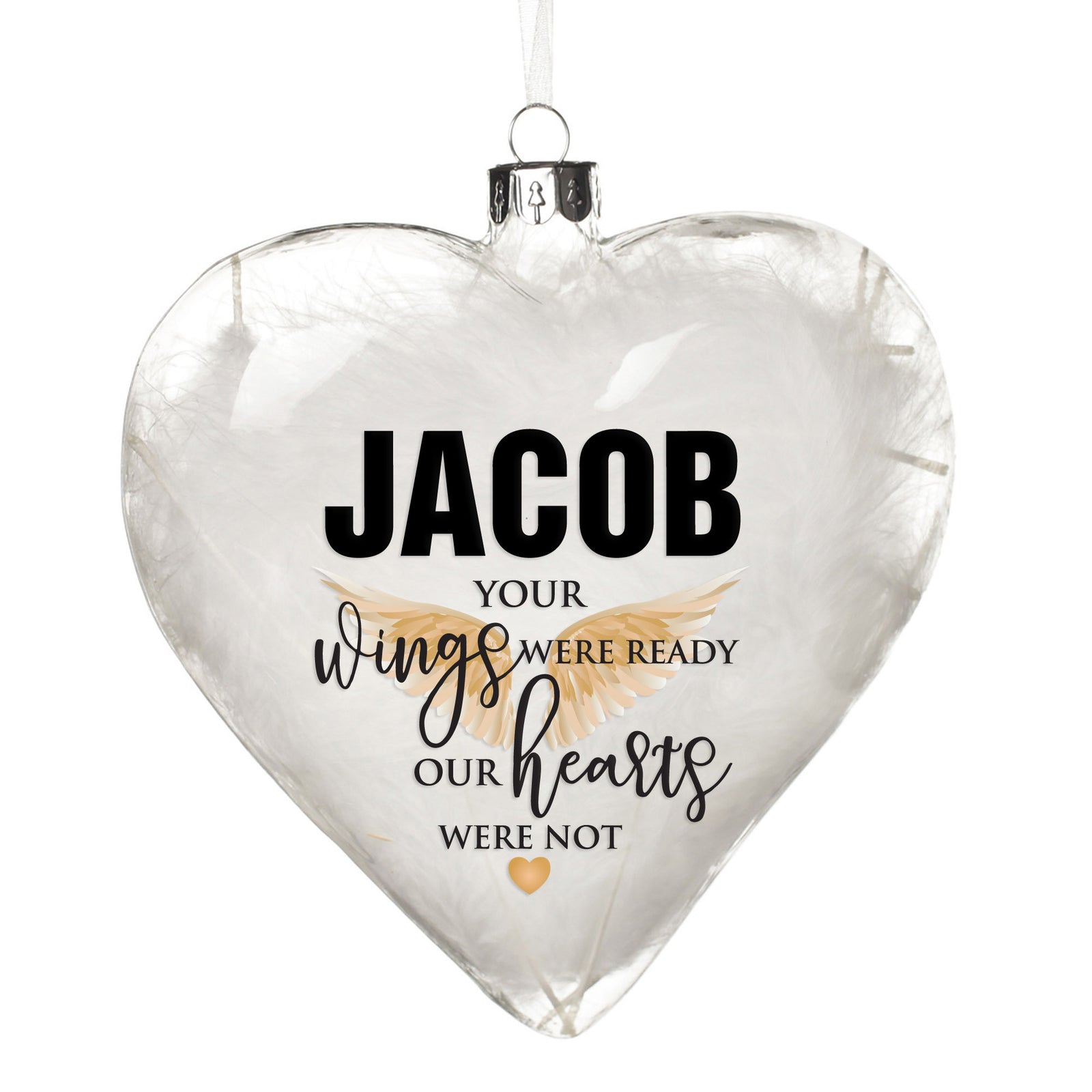 Personalised White Feather Glass Heart - Your Wings Were Ready