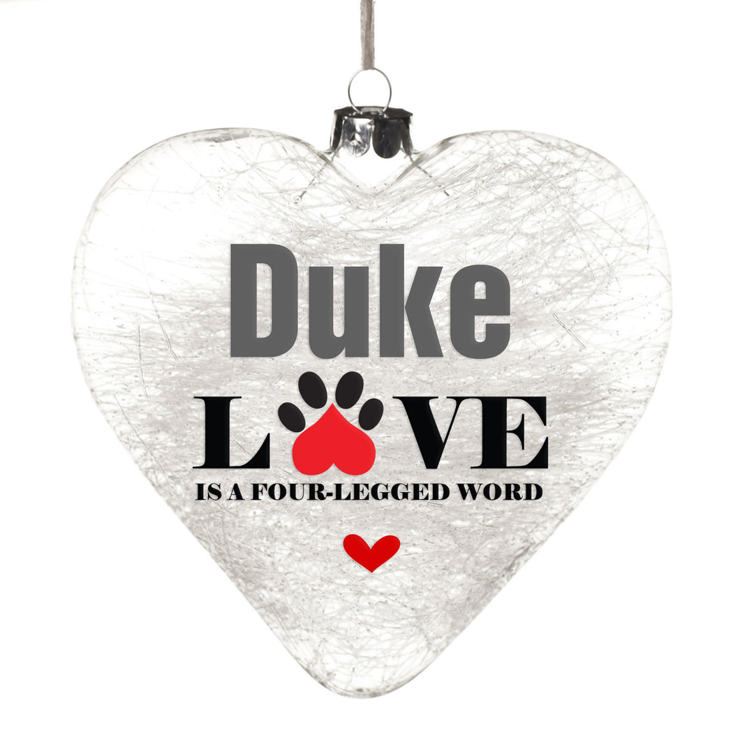 Personalised Dog Glass Heart - Love is a Four Legged Word