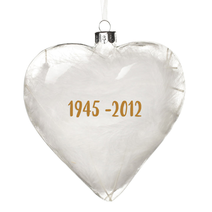 Personalised White Feather Glass Heart - In Loving Memory