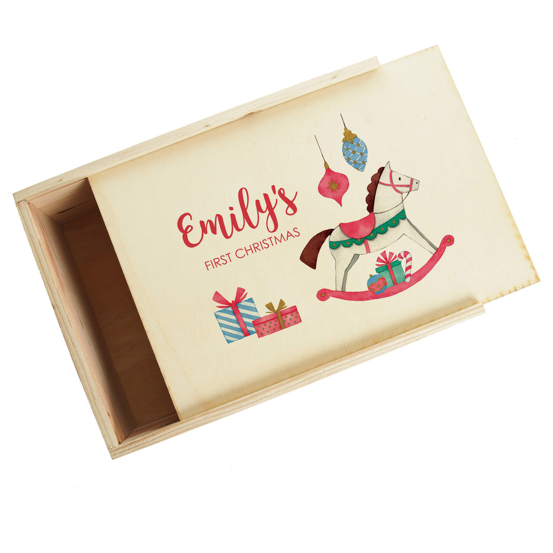 Personalised Printed Wooden Christmas Eve Box - Rocking Horse
