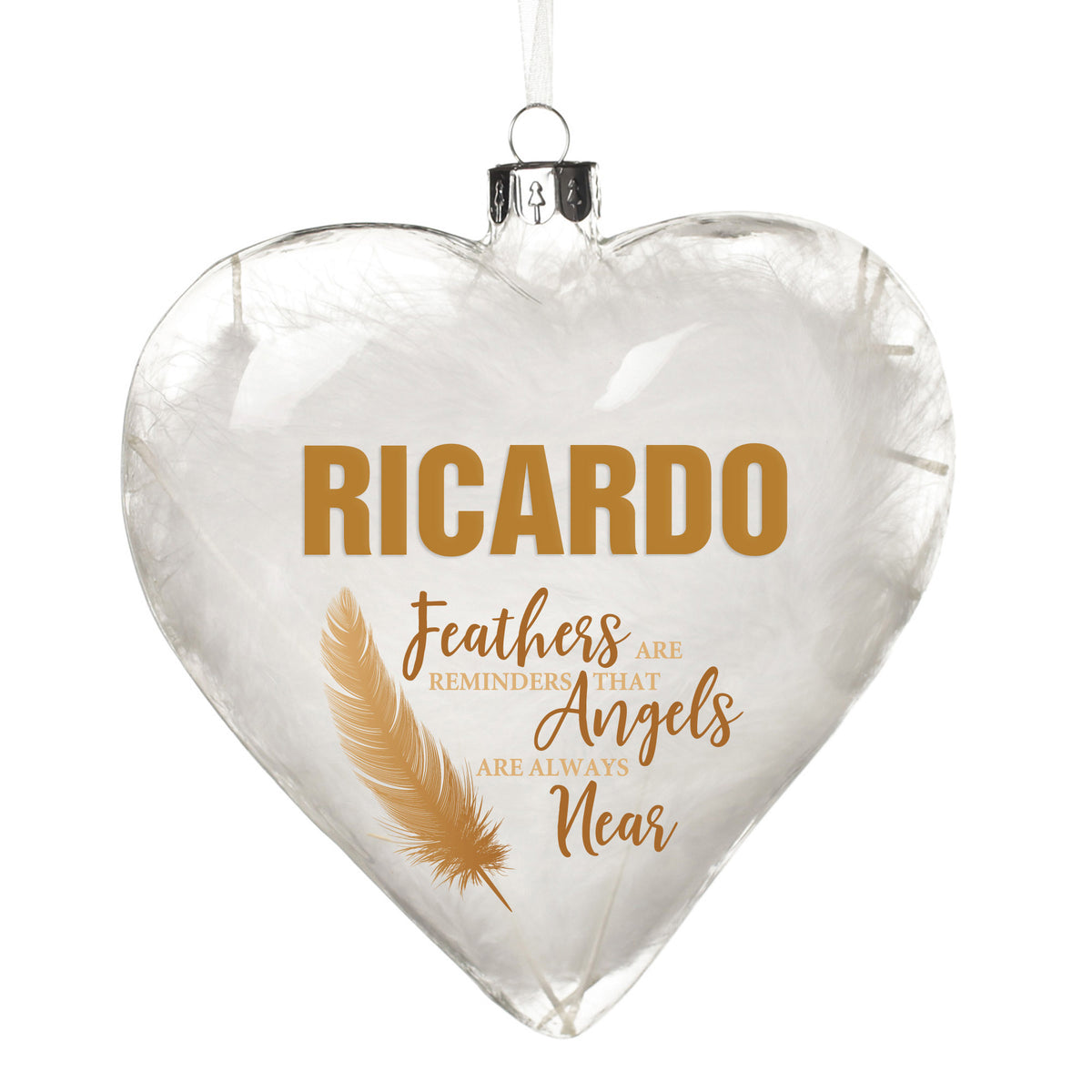 Personalised Feather Glass Heart - Feathers are Reminders - Gold
