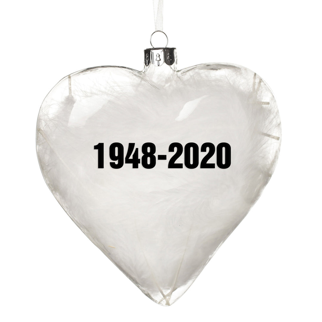Personalised White Feather Glass Heart - In Loving Memory