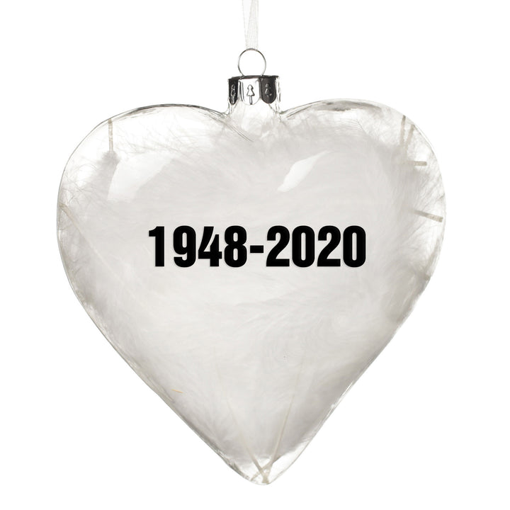 Personalised White Feather Glass Heart - In Loving Memory