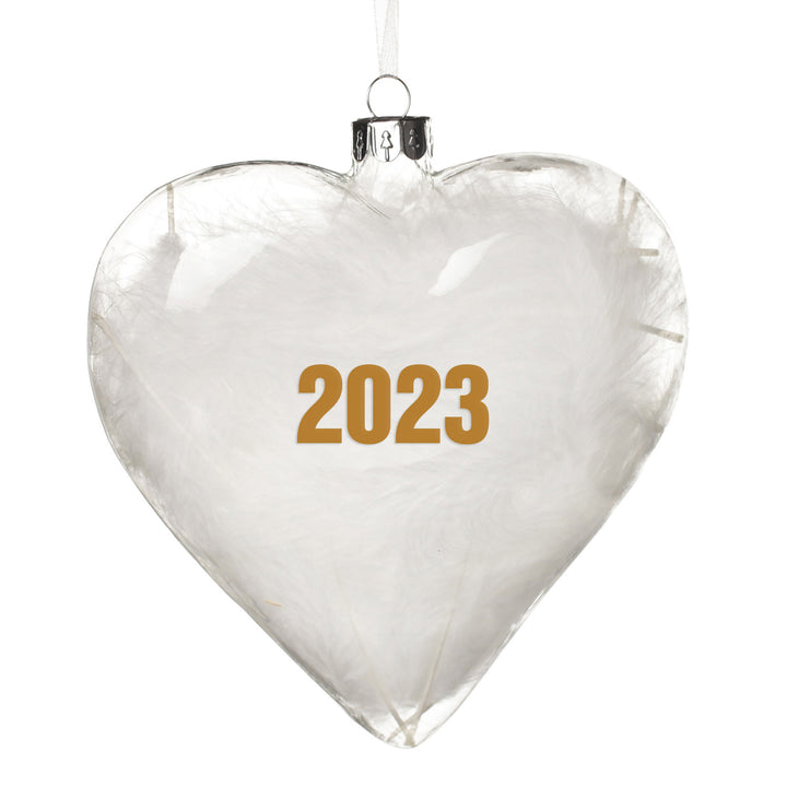 Personalised White Feather Glass Heart - Our First Christmas as Mr &amp; Mrs