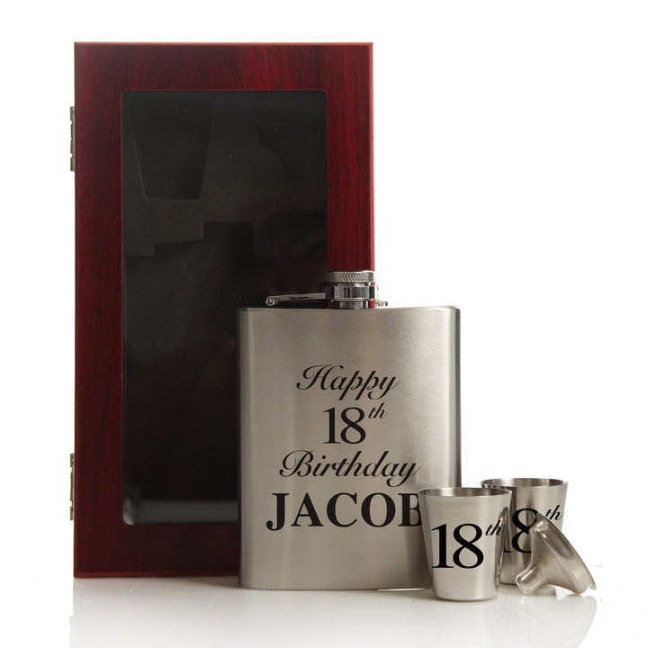 Personalised 18th Birthday Hip Flask Gift Set