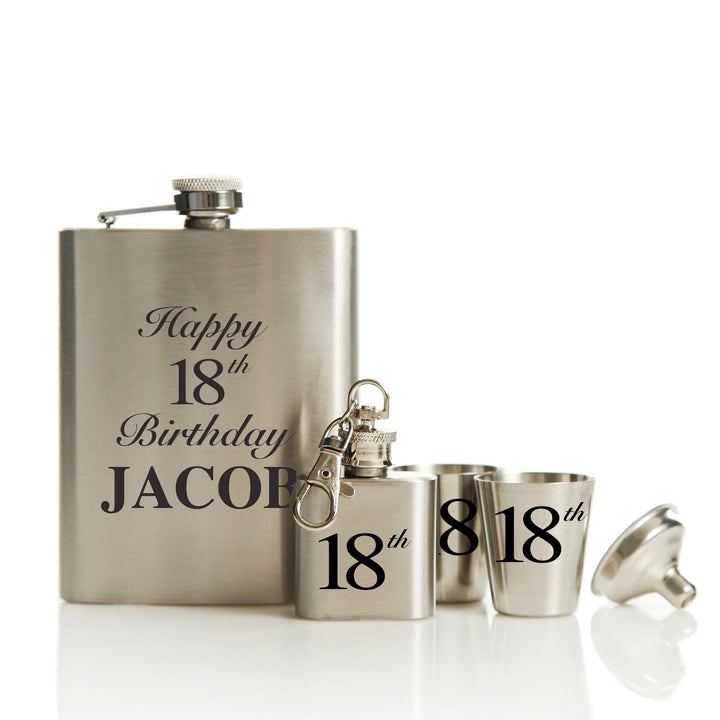 18th Birthday Hip Flask Set Black Gift Box