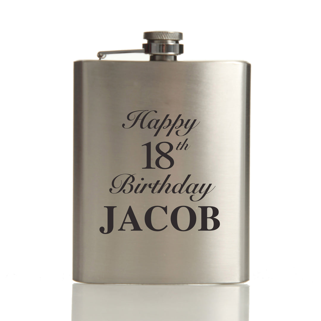 Personalised 18th Birthday Hip Flask Gift Set
