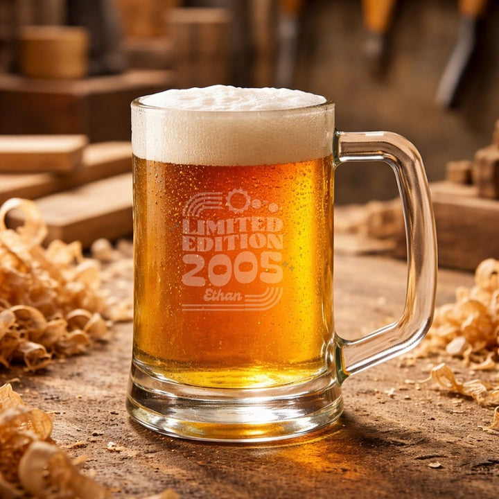 Personalised 21st Milestone Birthday Beer Tankard – Fun Design Laser Etched