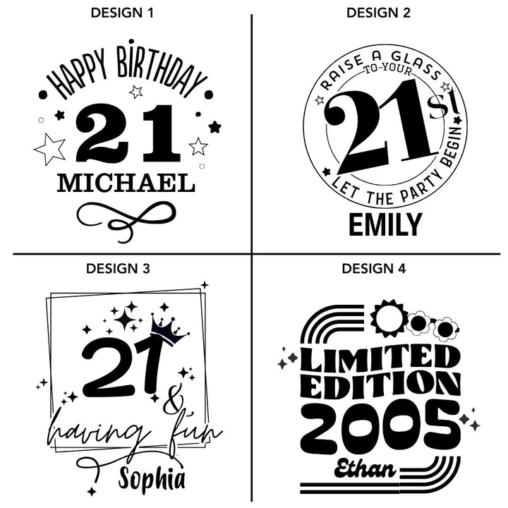 Personalised 21st Milestone Birthday Stemless Wine Glass – Fun Design Laser Etched