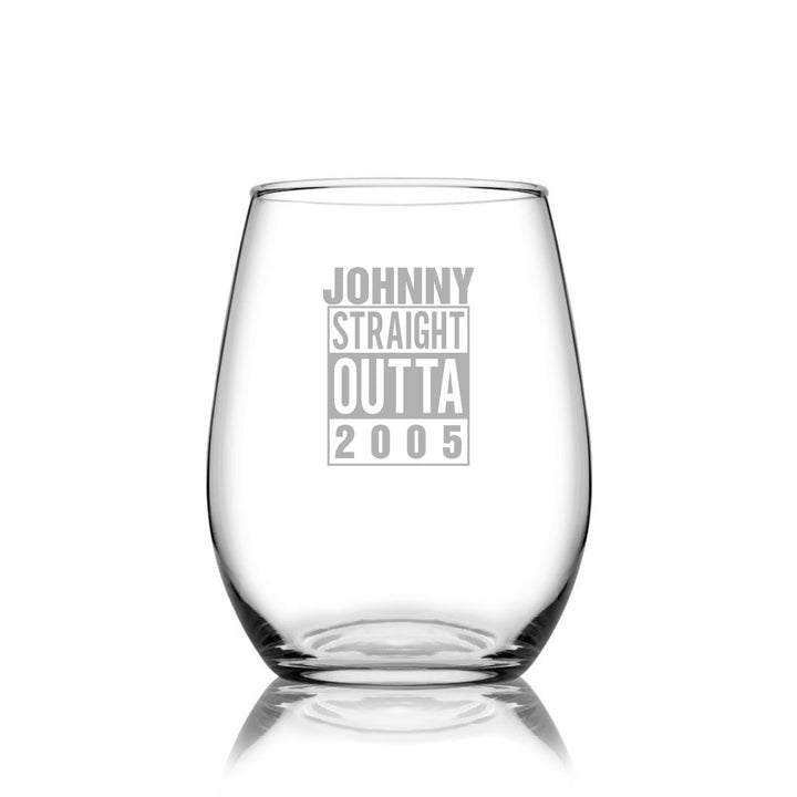 Personalised 21st Milestone Birthday Stemless Wine Glass – Pop Culture Design Laser Etched
