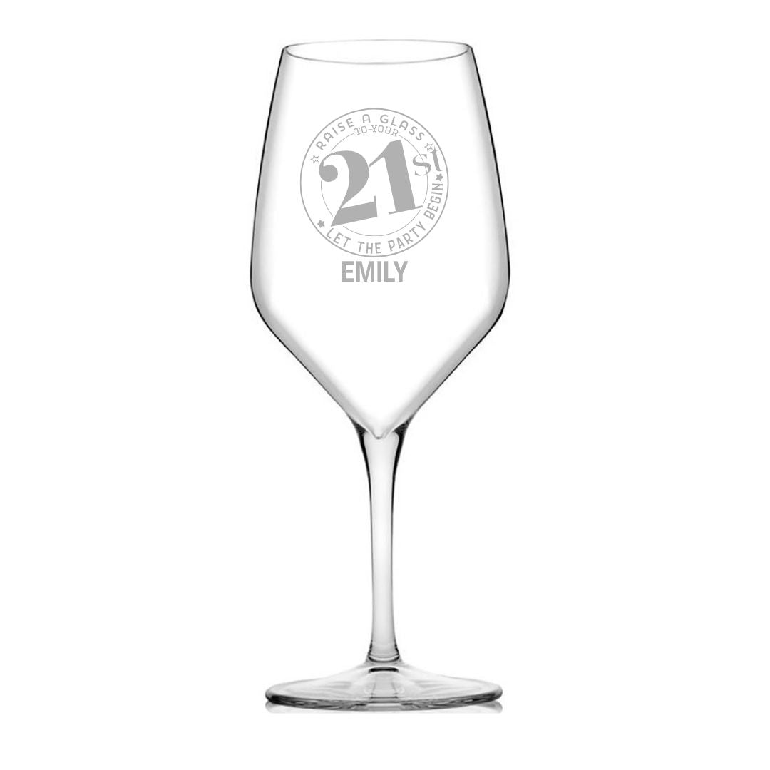 Personalised 21st Milestone Birthday Wine Glass – Fun Design Laser Etched
