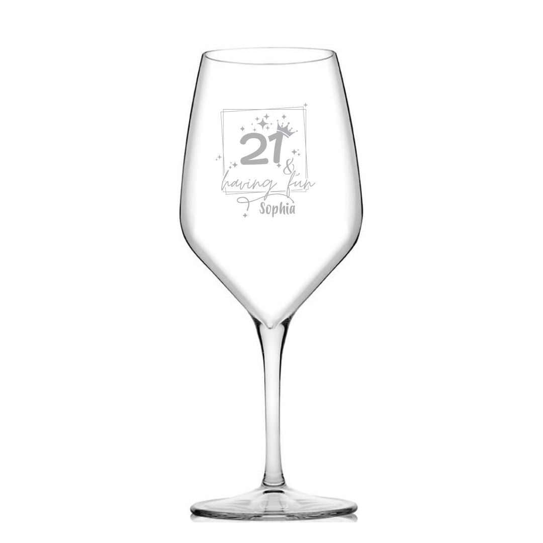 Personalised 21st Milestone Birthday Wine Glass – Fun Design Laser Etched