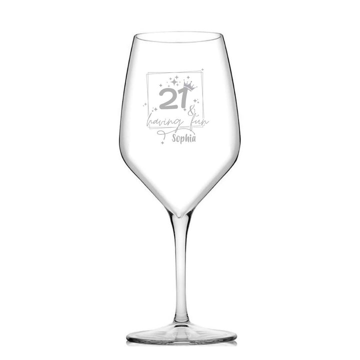 Personalised 21st Milestone Birthday Wine Glass – Fun Design Laser Etched