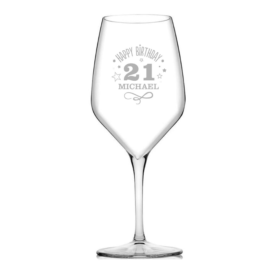 Personalised 21st Milestone Birthday Wine Glass – Fun Design Laser Etched