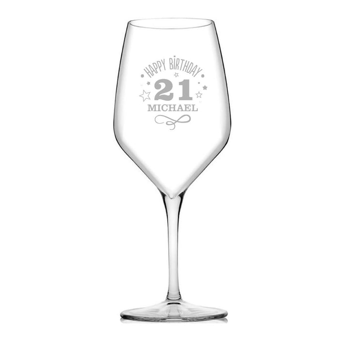 Personalised 21st Milestone Birthday Wine Glass – Fun Design Laser Etched