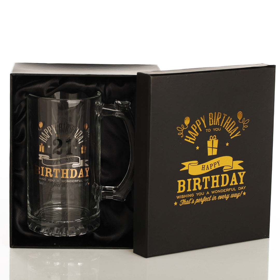  Personalised 21st Happy Birthday Tankard Glass Stein - Giftbox
