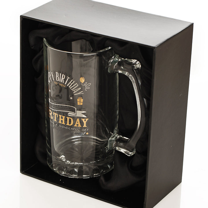  Personalised 21st Happy Birthday Tankard Glass Stein - Giftbox