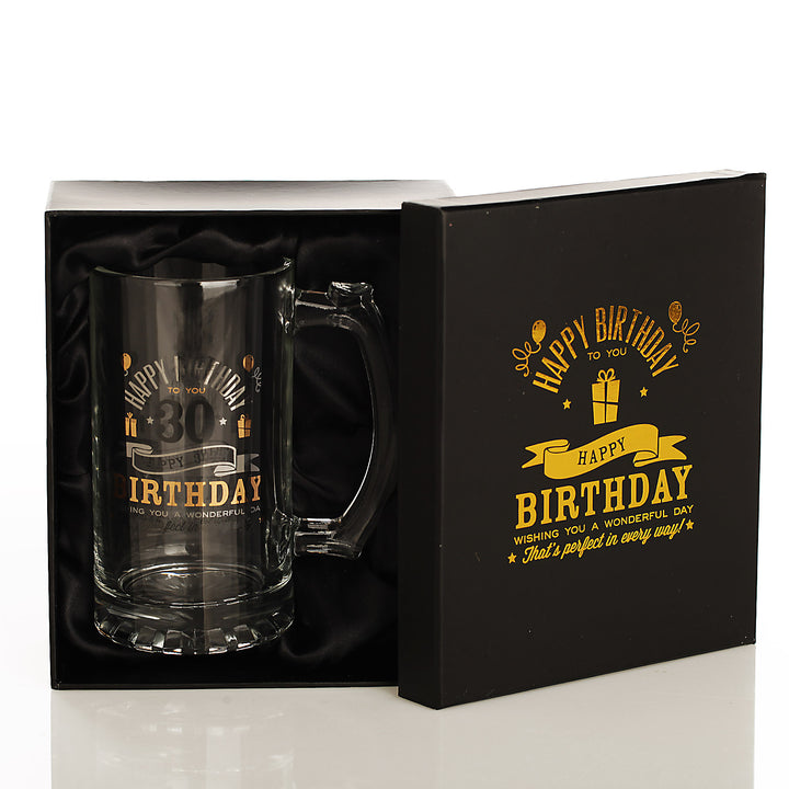  Personalised 30th Happy Birthday Tankard Glass Stein - Giftbox