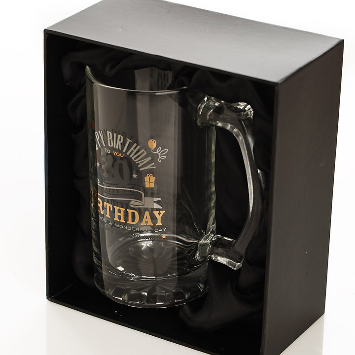  Personalised 50th Happy Birthday Tankard Glass Stein - Giftbox