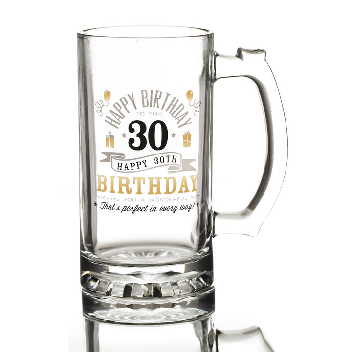  Personalised 30th Happy Birthday Tankard Glass Stein - Unpersonalised