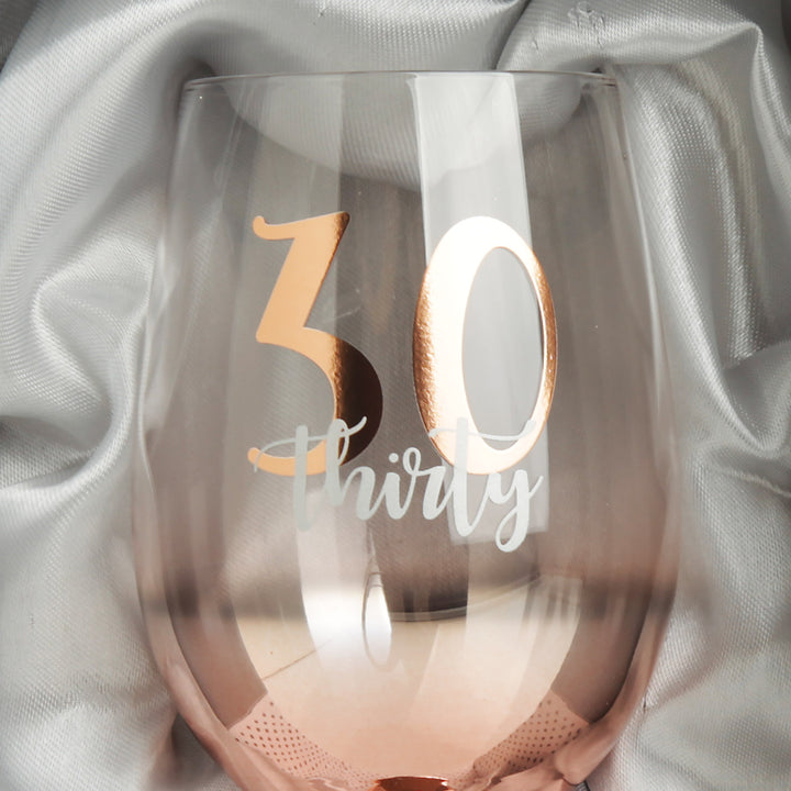 Personalised Rose Gold Ombre 30th Birthday Wine Glass