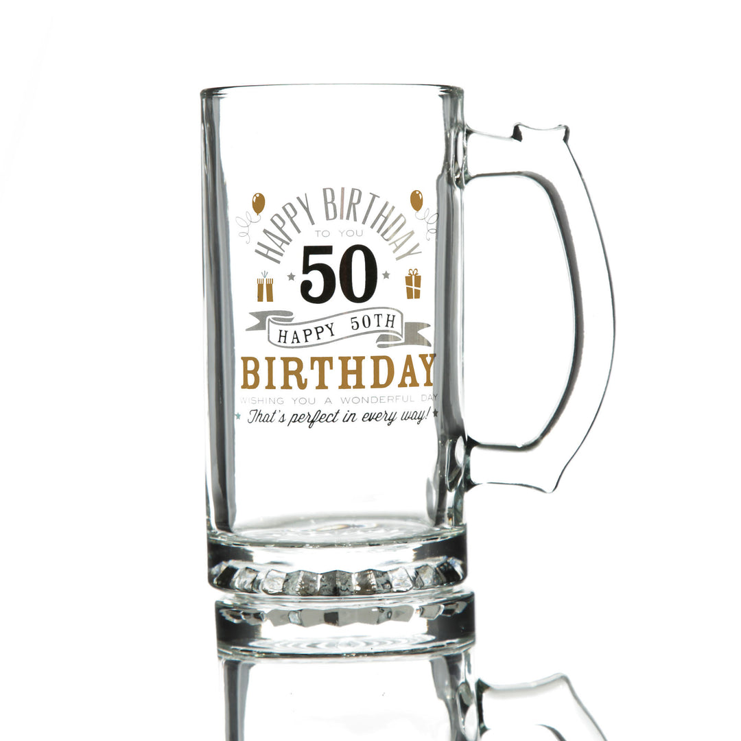  Personalised 50th Happy Birthday Tankard Glass Stein - Unpersonalised