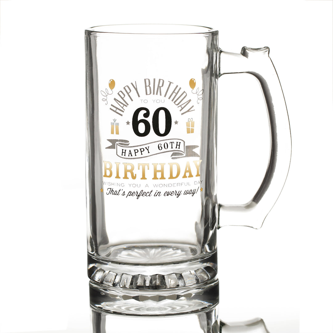  Personalised 60th Happy Birthday Tankard Glass Stein - Unpersonalised