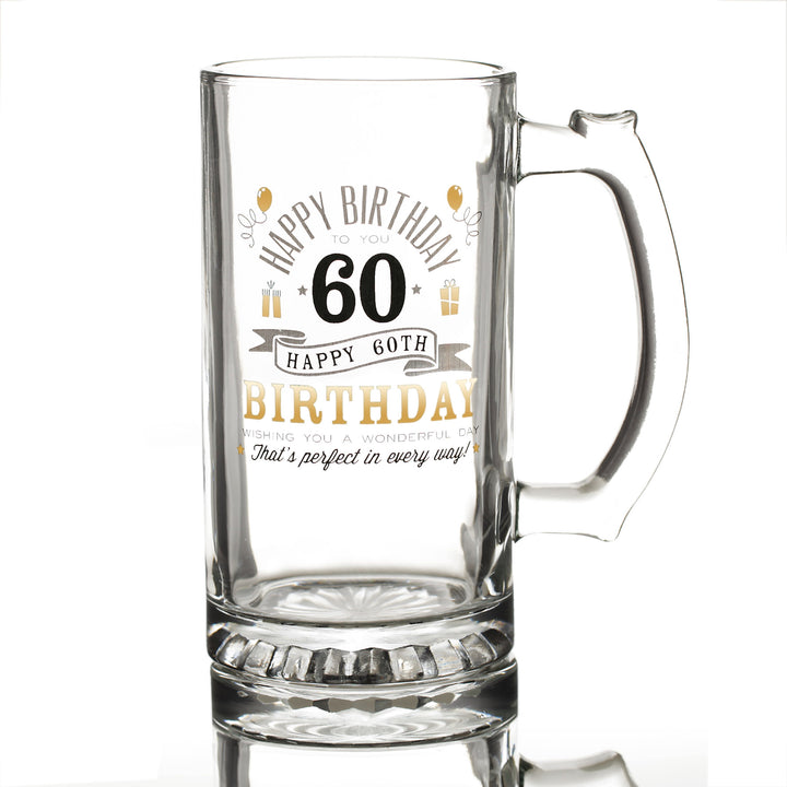  Personalised 60th Happy Birthday Tankard Glass Stein - Unpersonalised