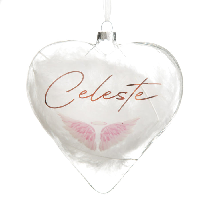 Personalised Angel Wings Feather Glass Heart