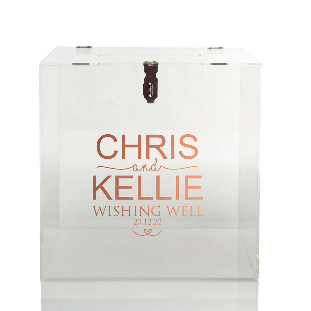 Personalised Acrylic Wedding Wishing Well Box - Design 3 in Rose Gold