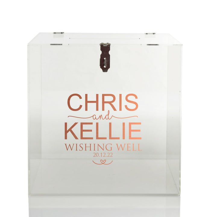 Personalised Acrylic Wedding Wishing Well Box - Design 3 in Rose Gold