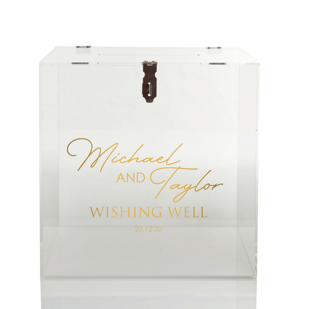 Personalised Acrylic Wedding Wishing Well Box - Design 2 in Gold