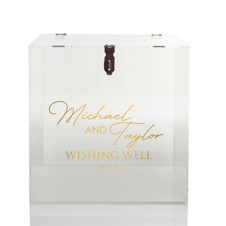 Personalised Acrylic Wedding Wishing Well Box - Design 2 in Gold