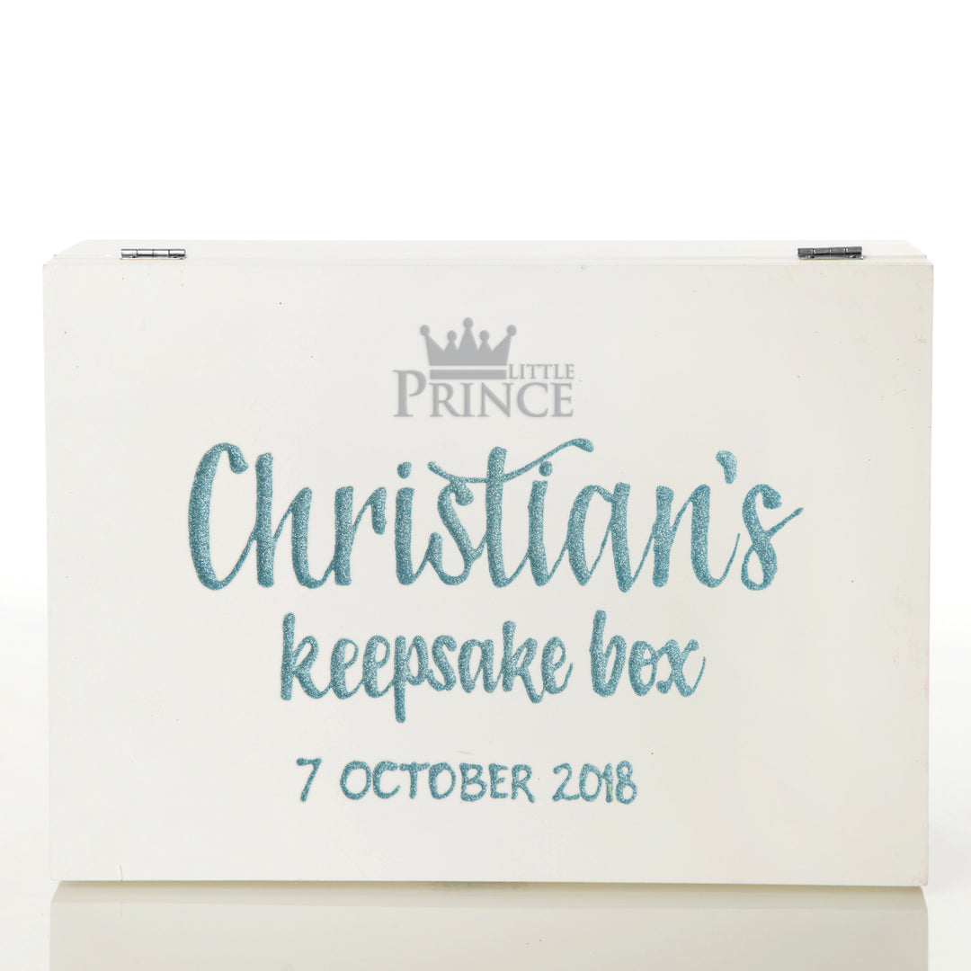 Personalised White Wood Little Prince Boy Keepsake Box