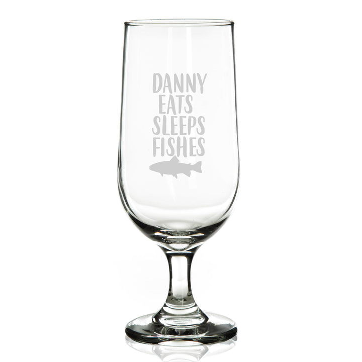 Personalised Eats Sleeps Fishes Beer Glass