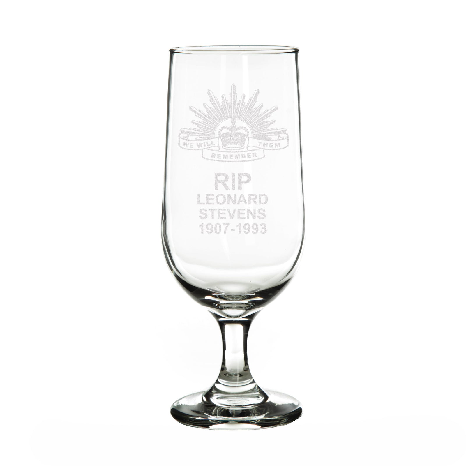 ANZAC Tribute Memorial We Will Remember Them Engraved Beer Glass