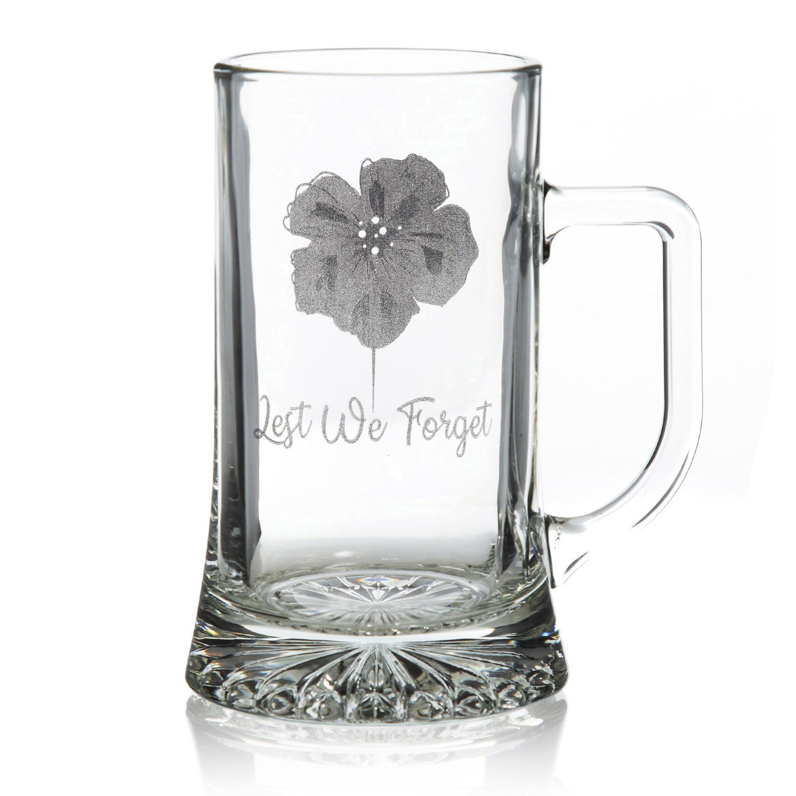 ANZAC Tribute Memorial Poppy Engraved Tankard Glass Stein