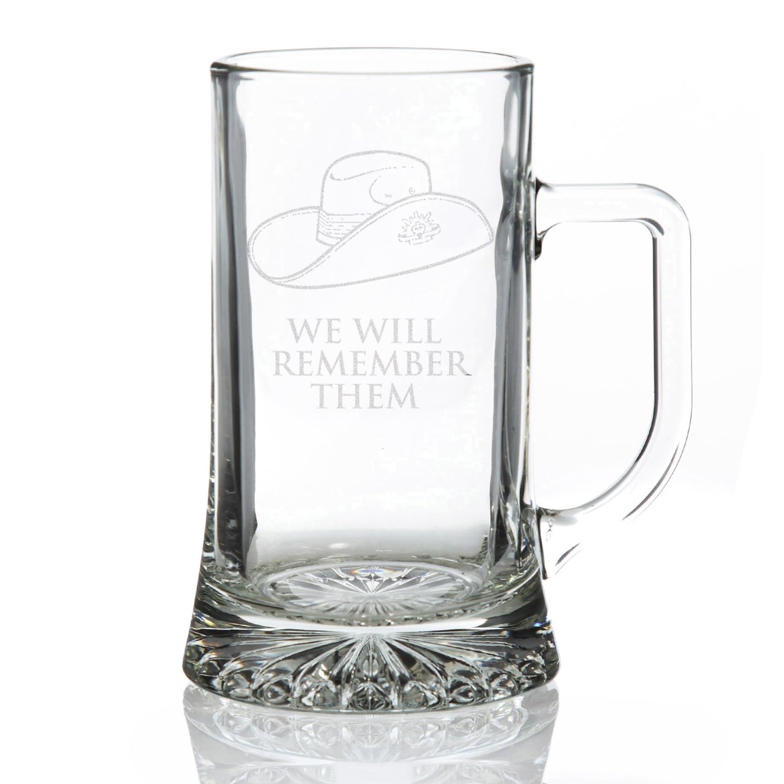 ANZAC Tribute Memorial Slouch Hat Engraved Tankard Glass Stein