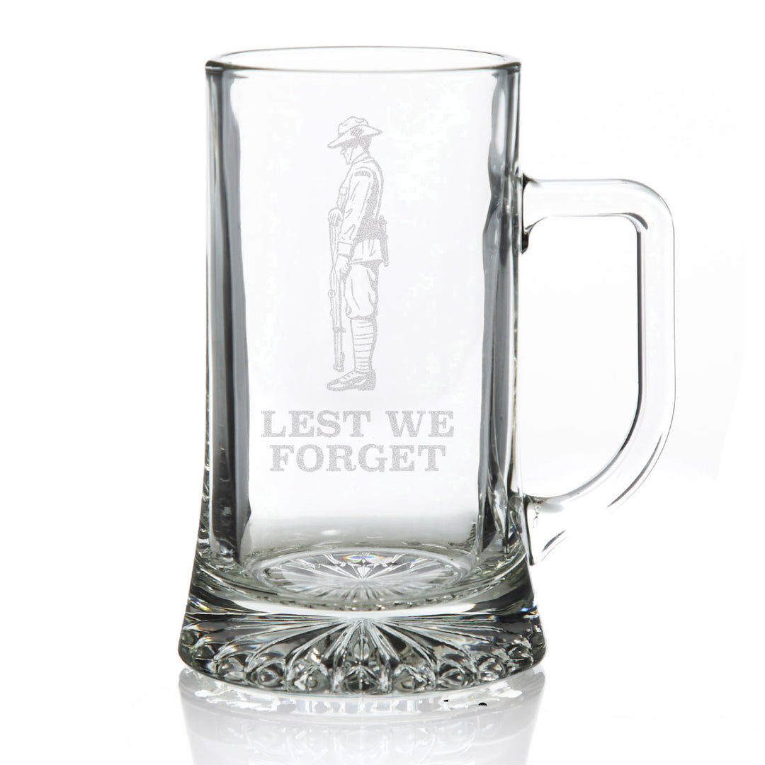 ANZAC Tribute Memorial Solider Engraved Tankard Glass Stein